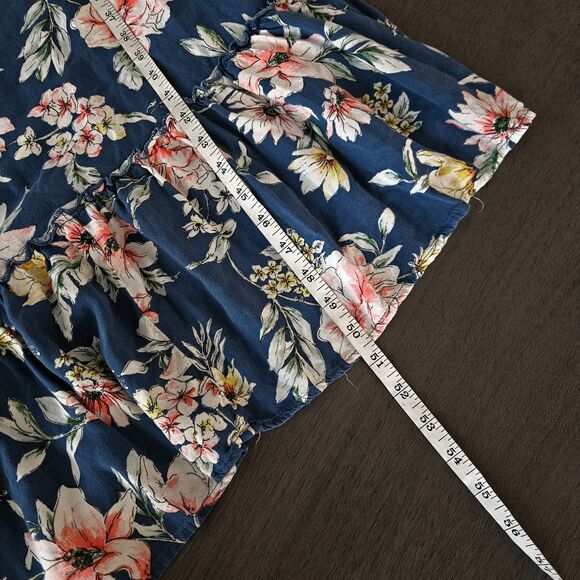 Band Of Gypsies Blue Floral Tiered Maxi Dress XS Boho Spaghetti Straps Festival - Picture 6 of 8